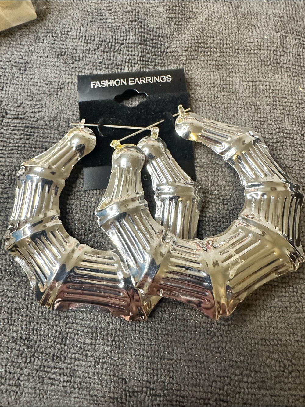Unlisted Silver Textured Bamboo Hoop Earrings